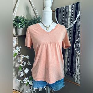 Natural Reflections Peach Color Short Sleeve Basic V Neck T Shirt